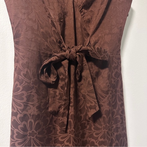 ODILLE Anthropologie NWT Brown Floral Jacquard Tie Front A-Line Dress Size 2 - Picture 8 of 16